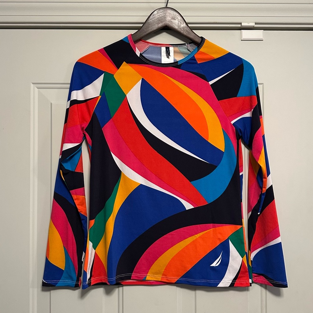 Nautica Rash Guard Long Sleeve UPF 30 Top (size S) 🏖️Fun Print! Like New🌟